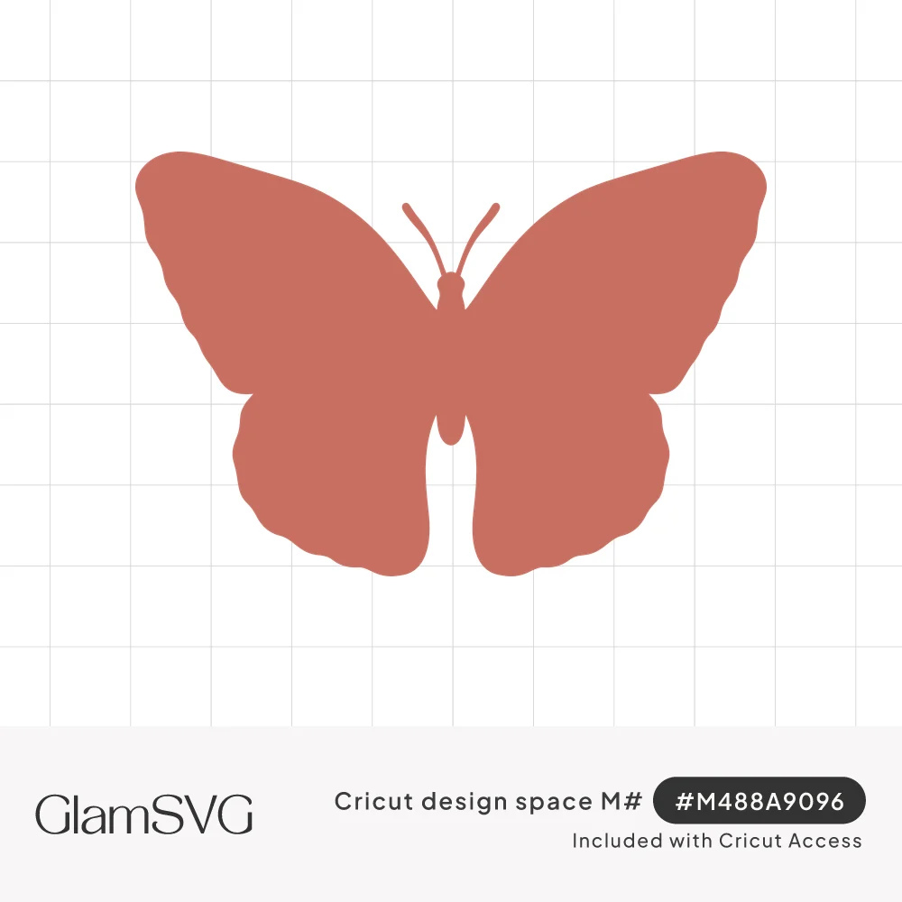Solid dusty rose butterfly silhouette with scalloped wing edges and two curled antennae on a white background