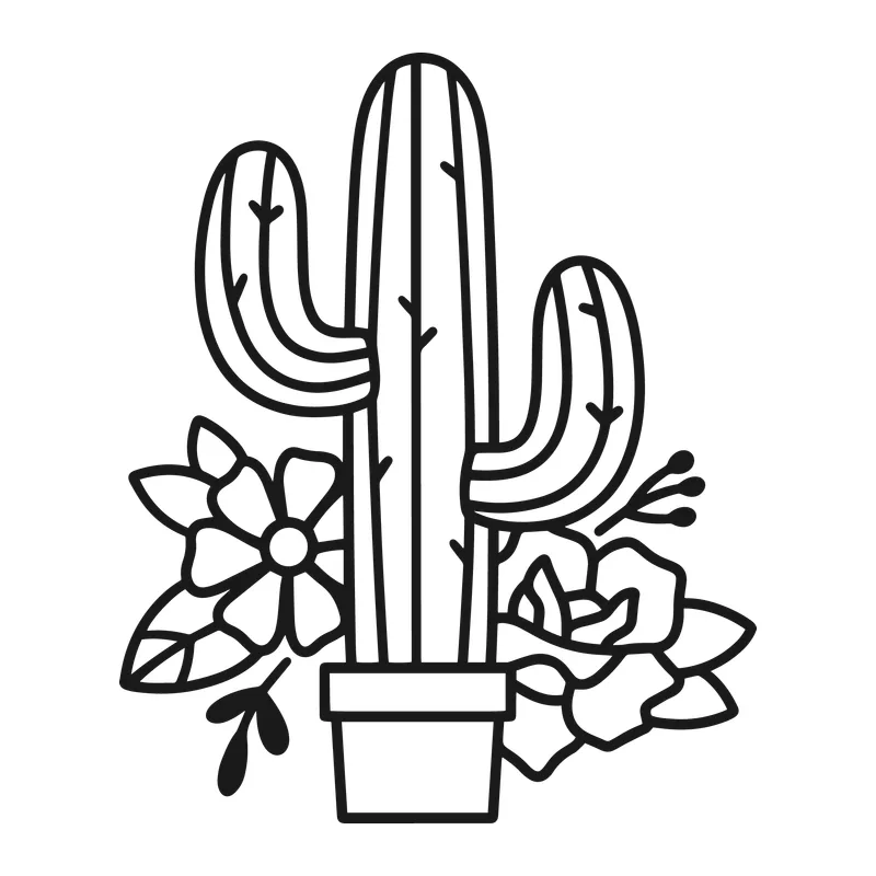 Potted Cactus with Flowers