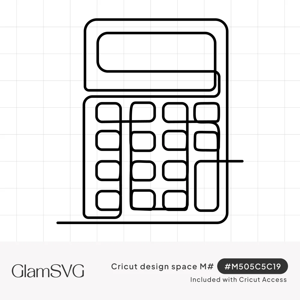 Continuous single-line drawing of a desktop calculator with a display screen and rows of rounded keys
