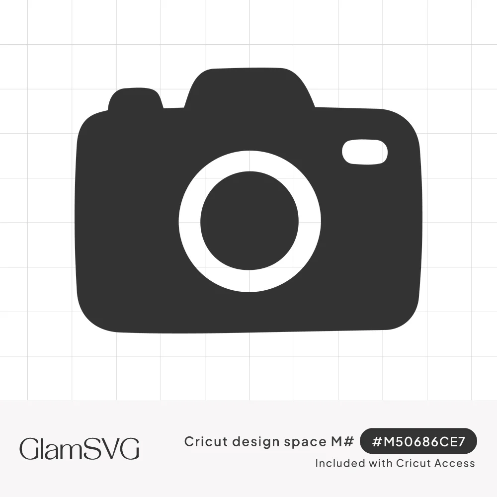Dark gray camera silhouette icon with a white circular lens ring, small flash window and shutter button