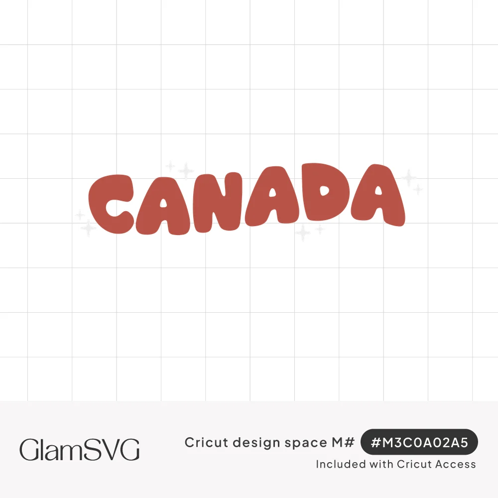 The word CANADA in chunky rounded red bubble letters surrounded by small light gray sparkle stars