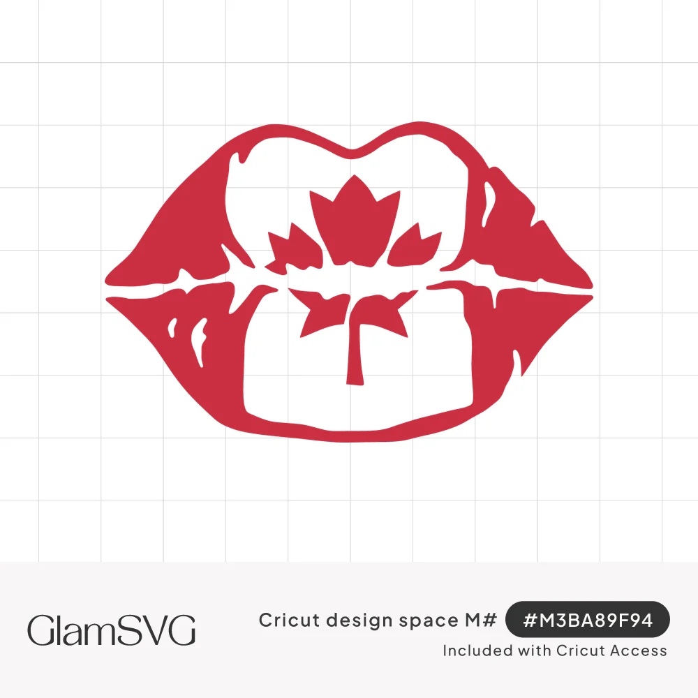 Red kissing lips illustration with a white Canadian maple leaf cut out in the center and sketchy highlights