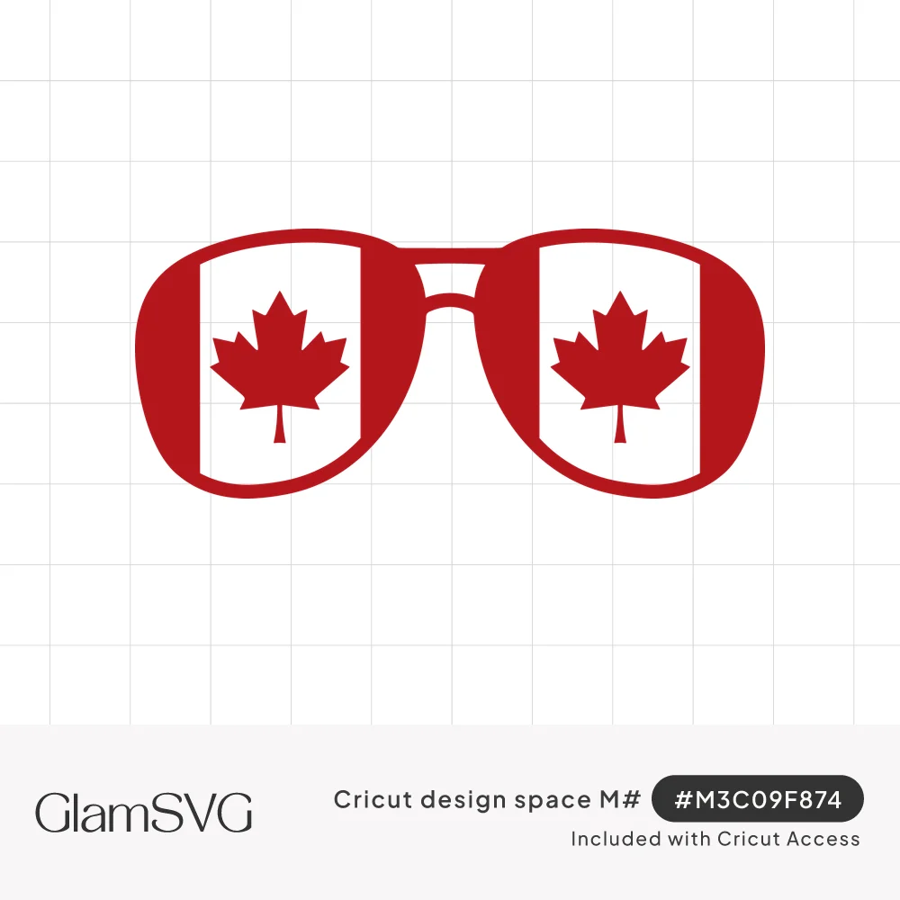 Red aviator sunglasses with a Canadian flag and red maple leaf in each lens on a white background