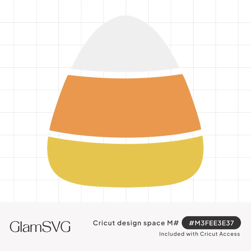 Flat illustration of a candy corn with white tip, orange middle band and yellow base separated by thin gaps