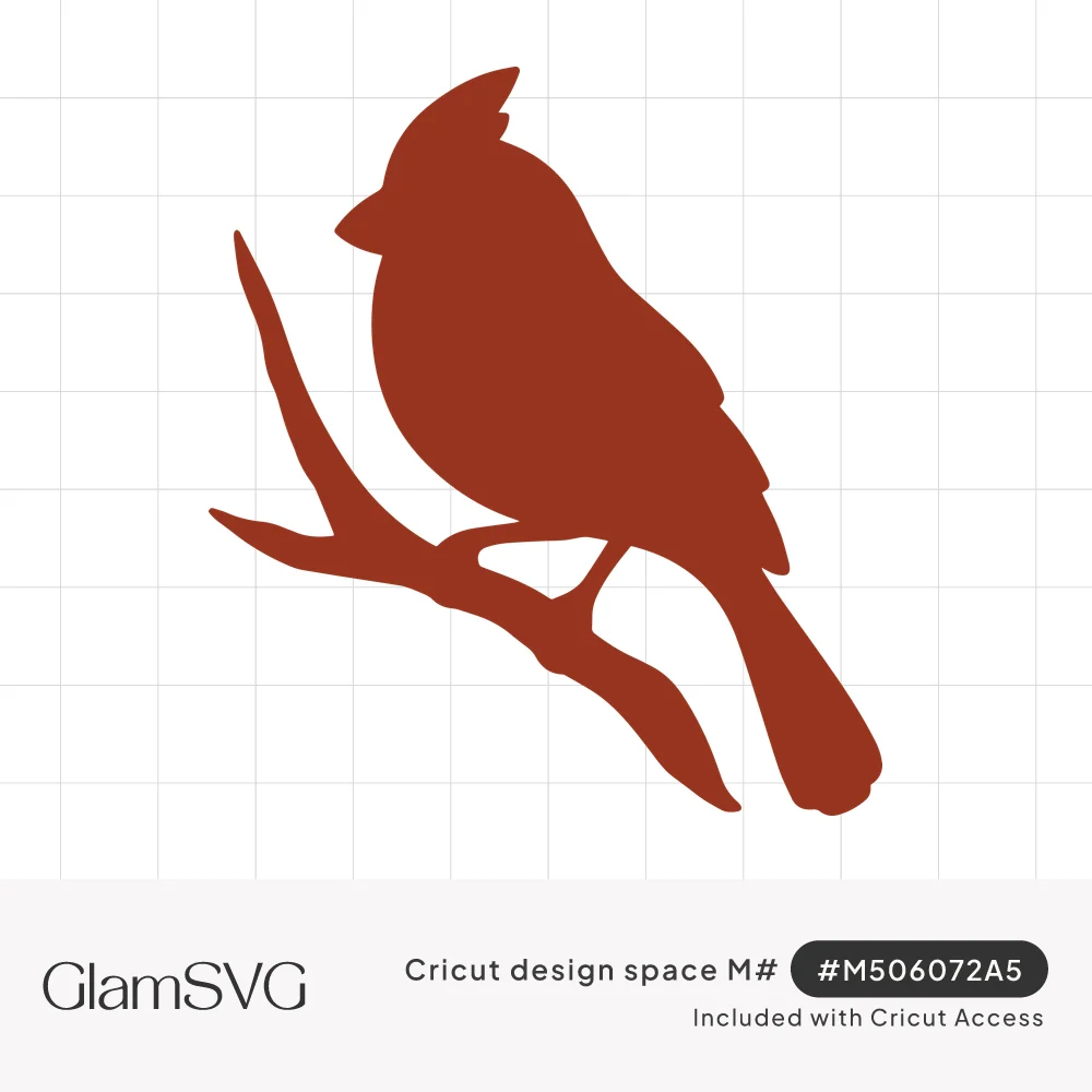 Rust red silhouette of a crested cardinal bird perched on a bare forked tree branch