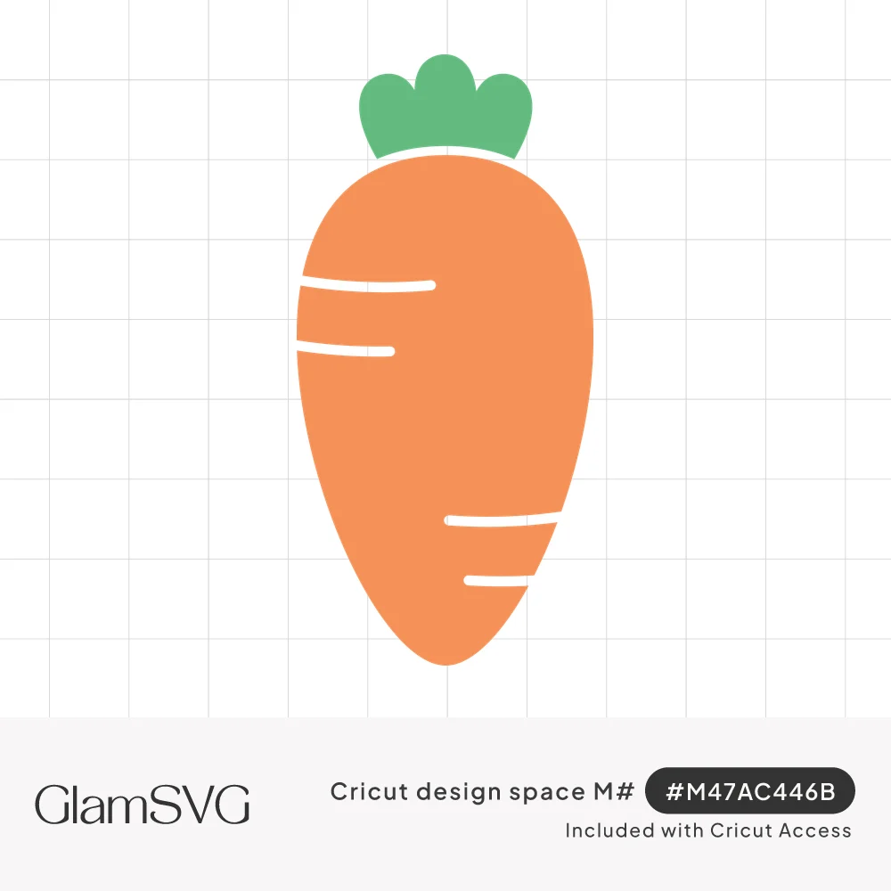 Flat orange carrot illustration with a rounded green leafy top and short white highlight lines