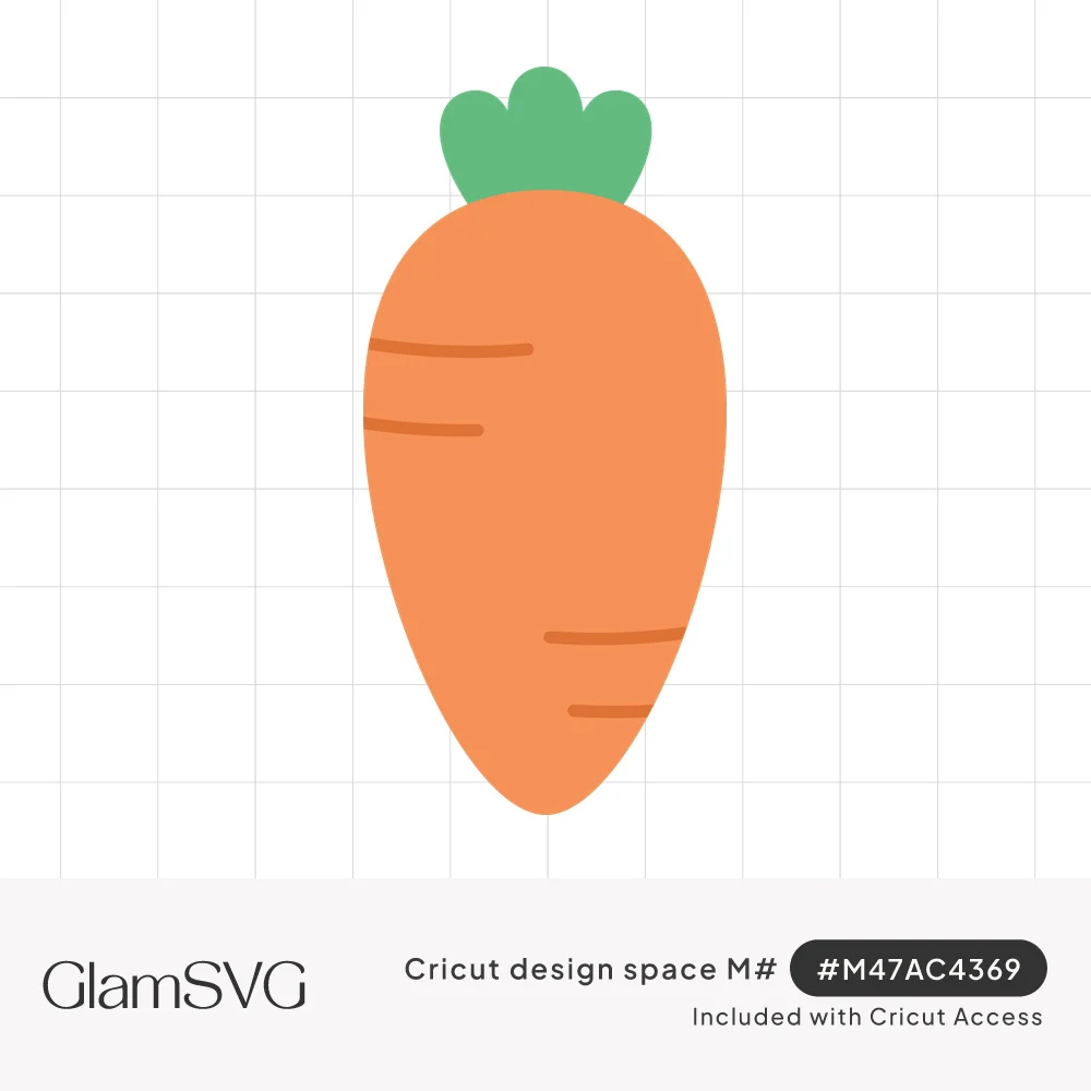 Flat illustration of an orange carrot with green leafy top and darker orange line markings