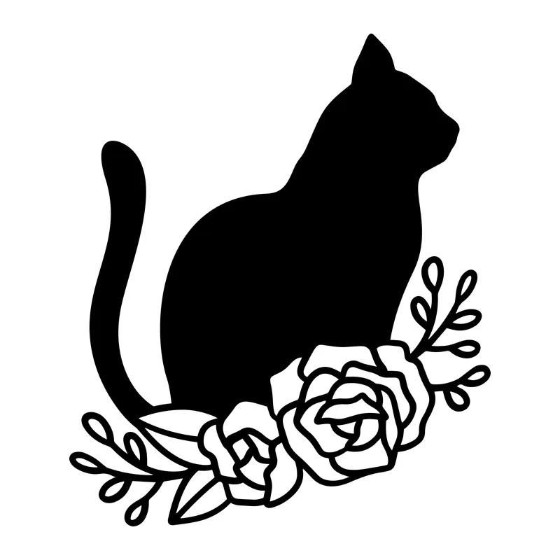 Cat Silhouette With Roses