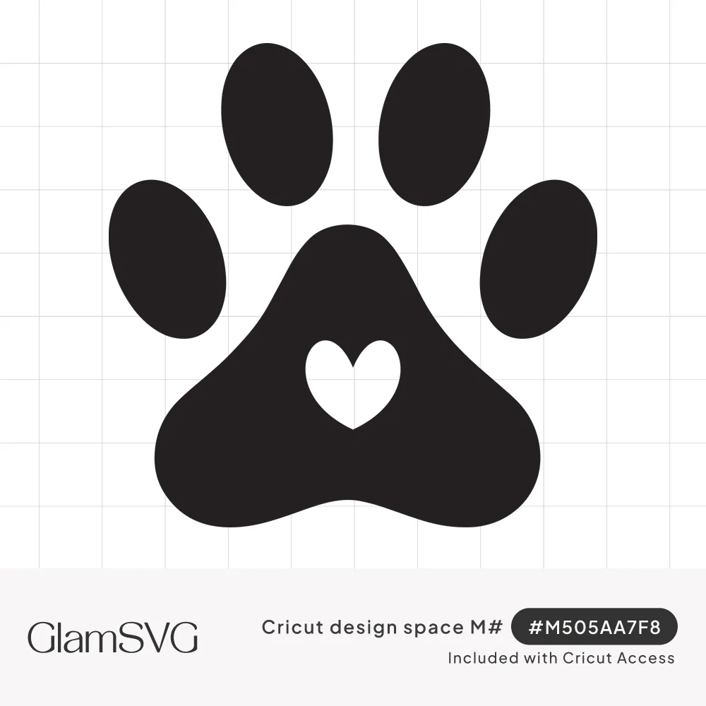 Black paw print silhouette with four toe pads and a small white heart cutout in the center of the main pad