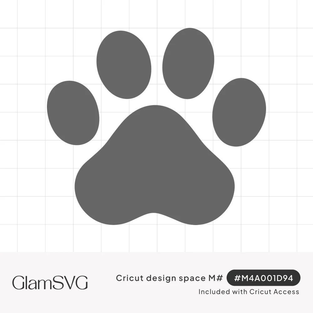 Solid gray cat paw print with four oval toe pads arched above a rounded heel pad