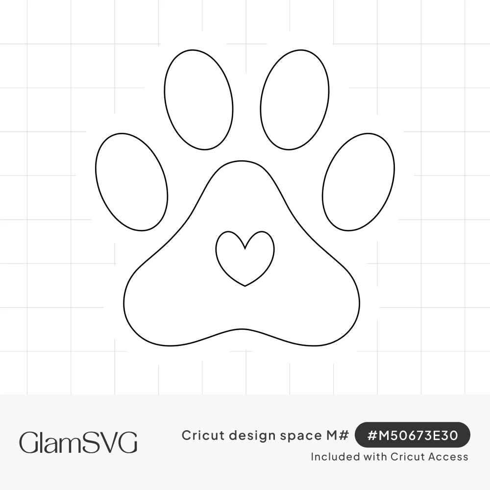 Outline of a cat paw print with four oval toes, a small heart on the main pad, and an offset border around it