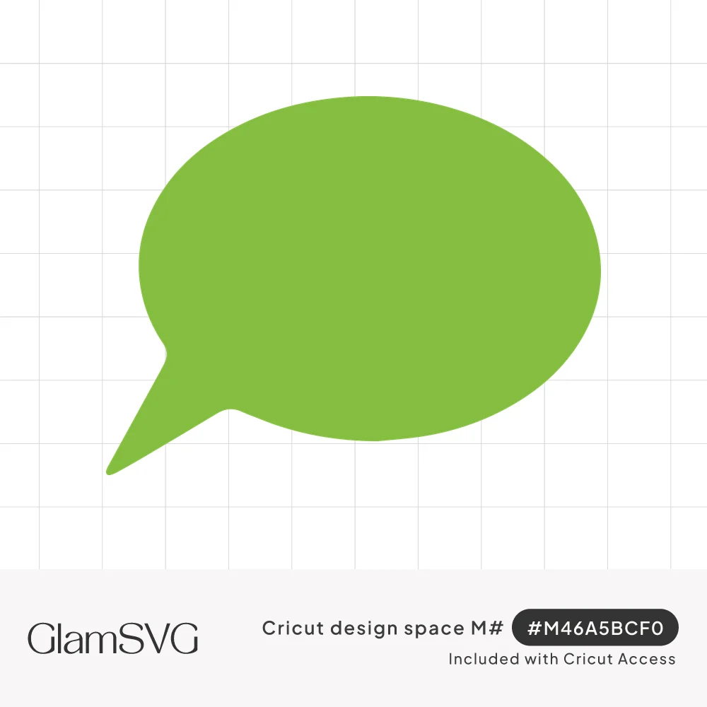 Solid green oval speech bubble with a pointed tail at the lower left on a white background