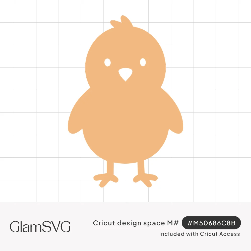 Simple peach baby chick silhouette with a feather tuft, cut-out eyes, triangle beak, small wings and feet