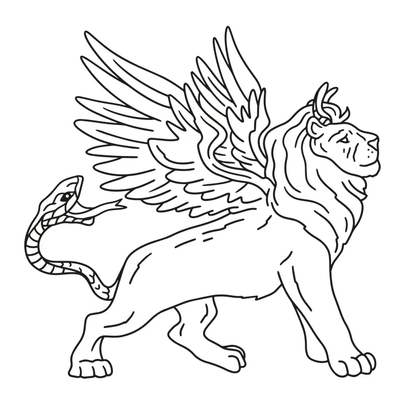 Winged Chimera Line Art