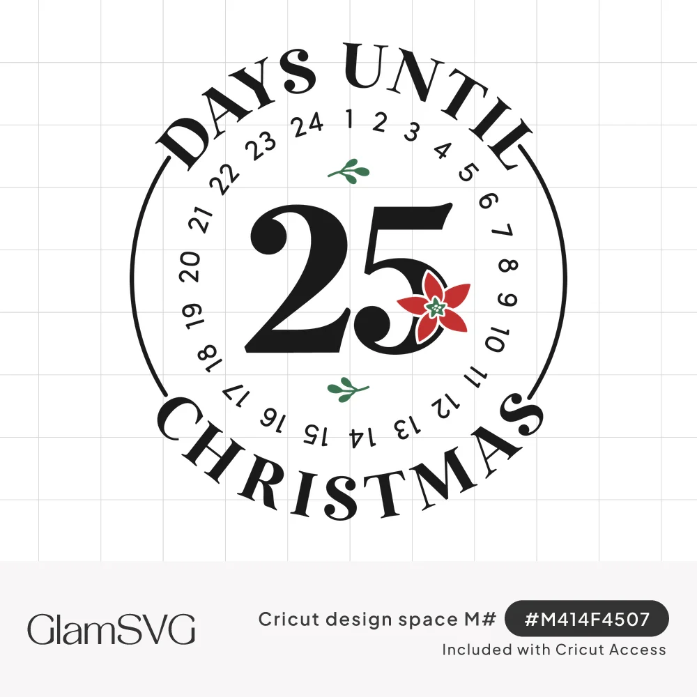 Circular Days Until Christmas countdown with numbers 1 to 24 around a large 25 and a red poinsettia flower
