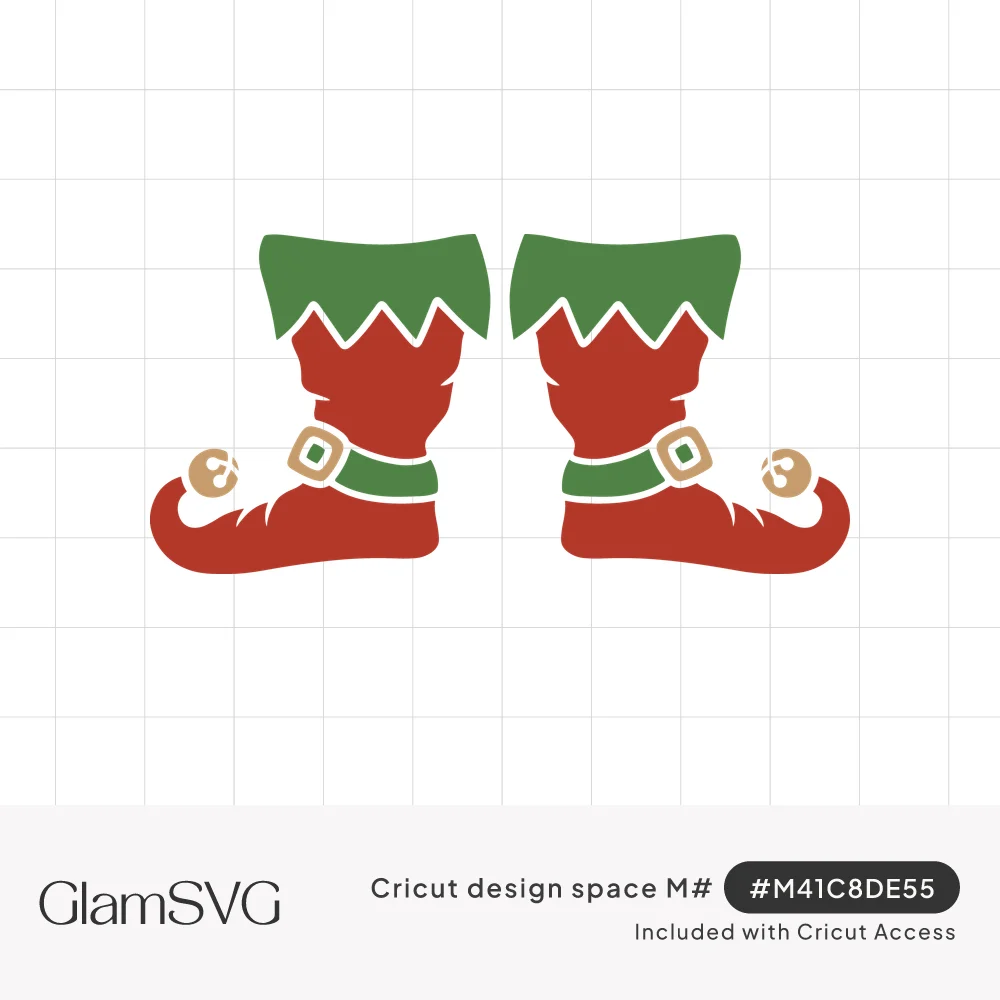 Pair of red elf boots with green zigzag cuffs, gold buckles and jingle bells on curled toes