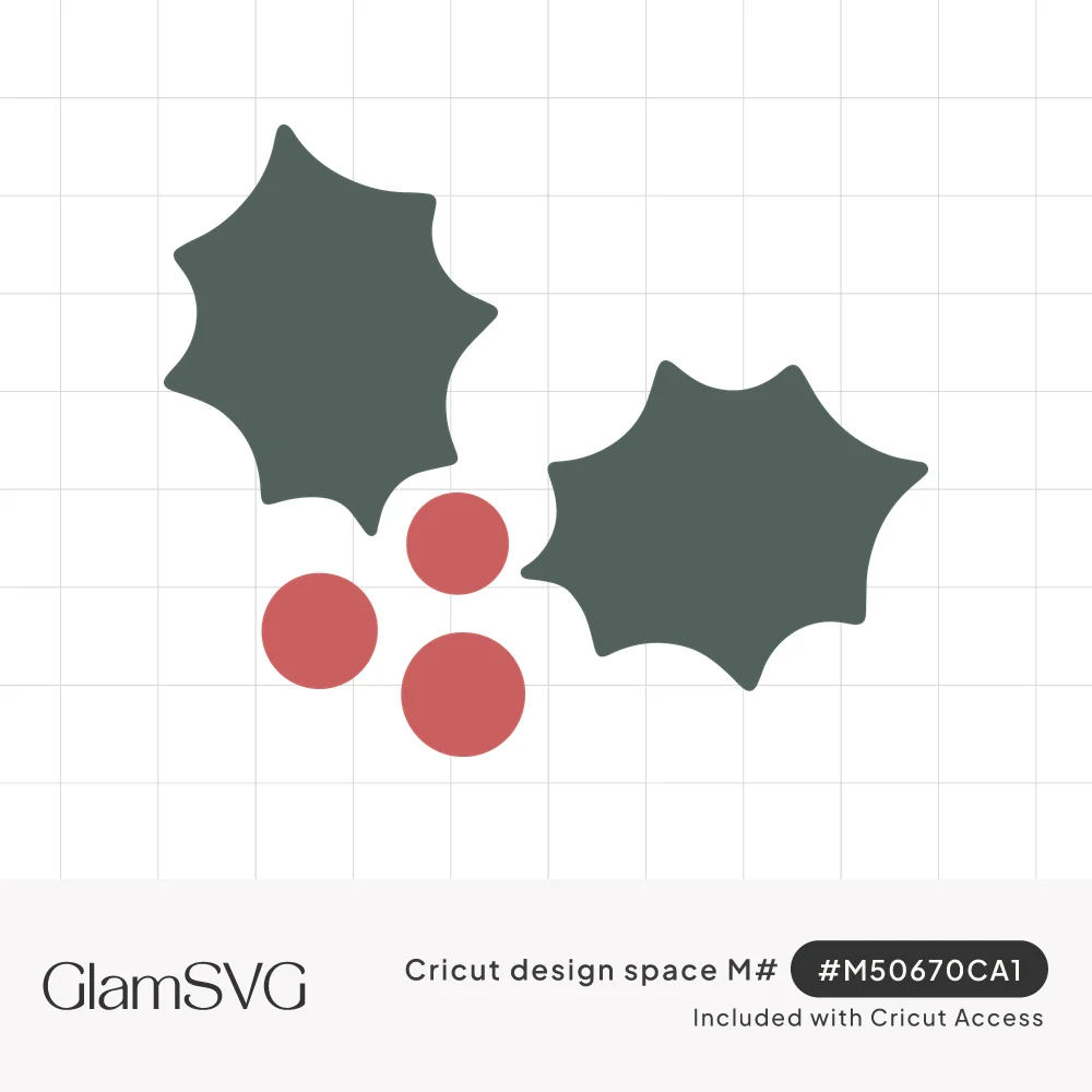 Two dark green spiky holly leaves with a cluster of three round red berries on a white background