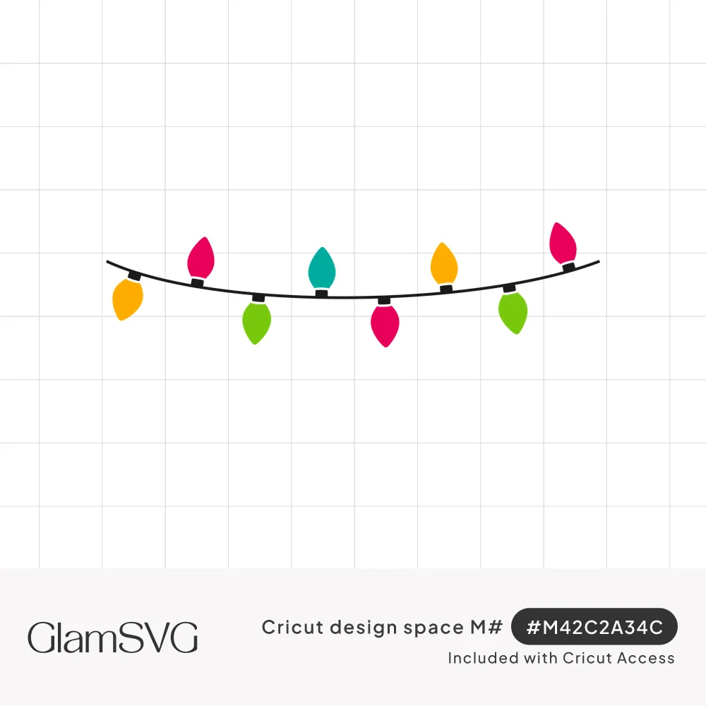 Curved string of colorful Christmas light bulbs in pink, orange, green and teal hanging from a black wire