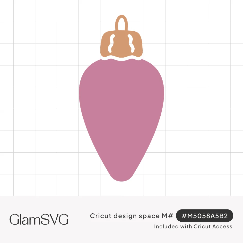 Pink teardrop-shaped Christmas ornament with a gold cap and hanging loop on a white background