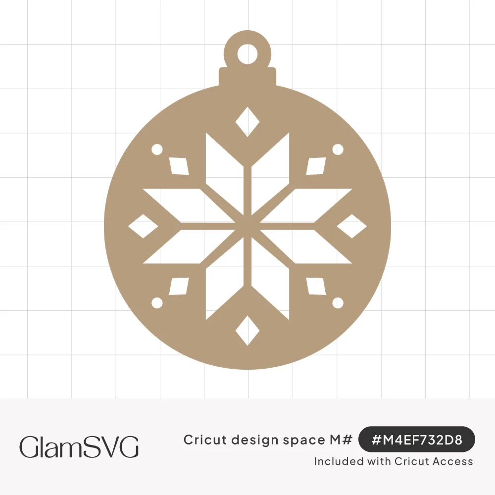 Tan round Christmas ornament silhouette with a cutout eight-point Nordic snowflake surrounded by small diamonds and dots