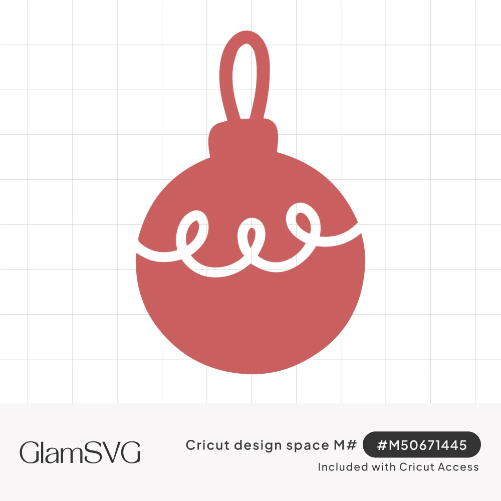 Red round Christmas ornament with a loop hanger and a white curly swirl line across its center