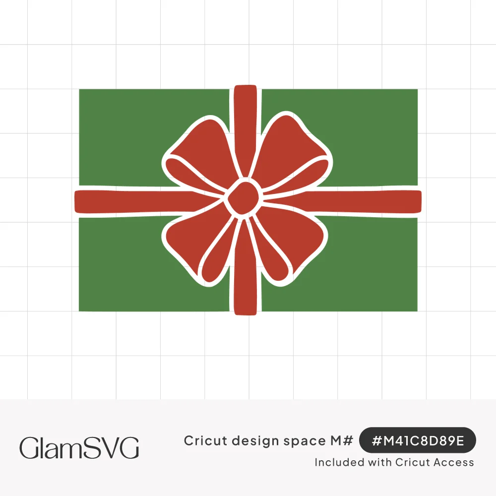 Flat illustration of a green rectangular Christmas gift wrapped with red ribbon and a large red bow outlined in white