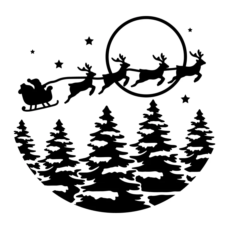 Santa Sleigh Over Snowy Pines