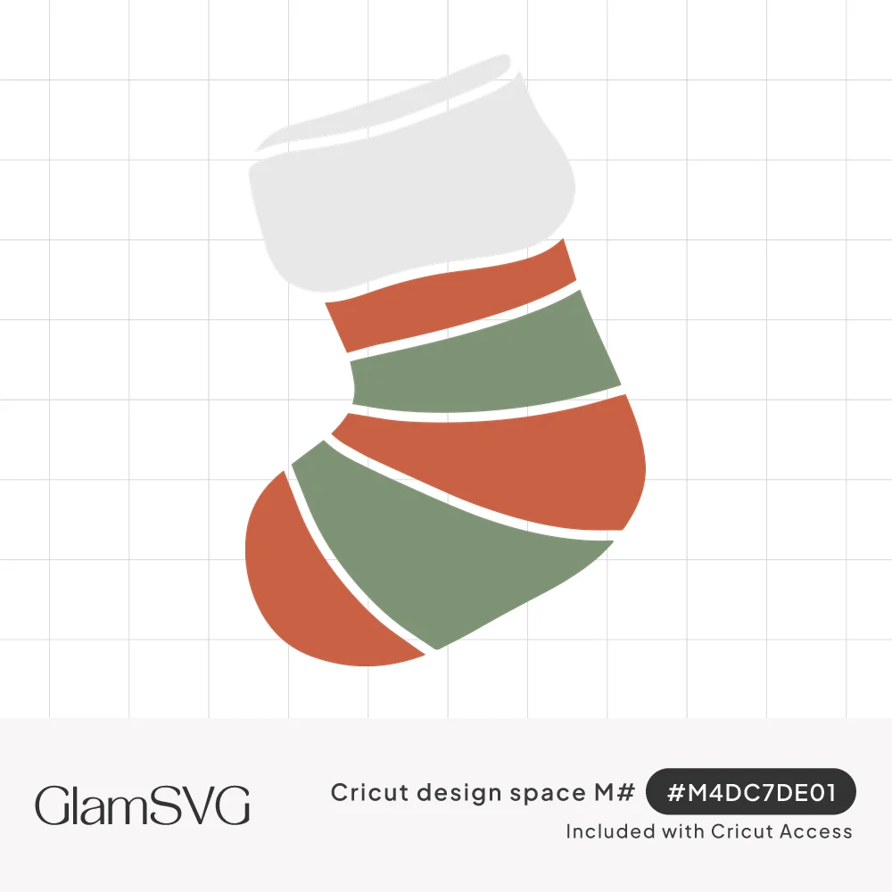 Christmas stocking with diagonal rust red and sage green stripes and a white fluffy cuff