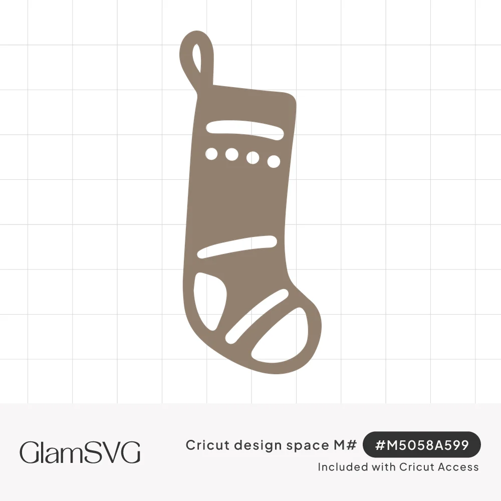 Single-layer Christmas stocking silhouette with hanging loop, dotted cuff and striped heel and toe cutouts