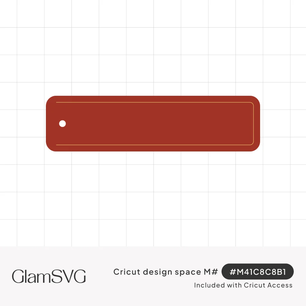 Blank deep red rounded rectangle tag with a thin gold inset border and a small punched hole on the left end