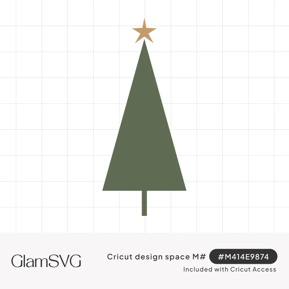 Minimalist sage green triangle Christmas tree on a thin trunk with a small gold star on top