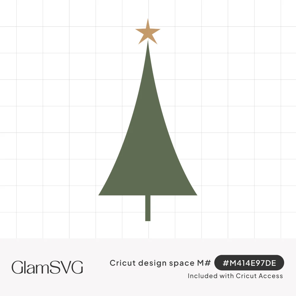 Minimalist sage green Christmas tree with curved sides, thin trunk and a small gold star on top
