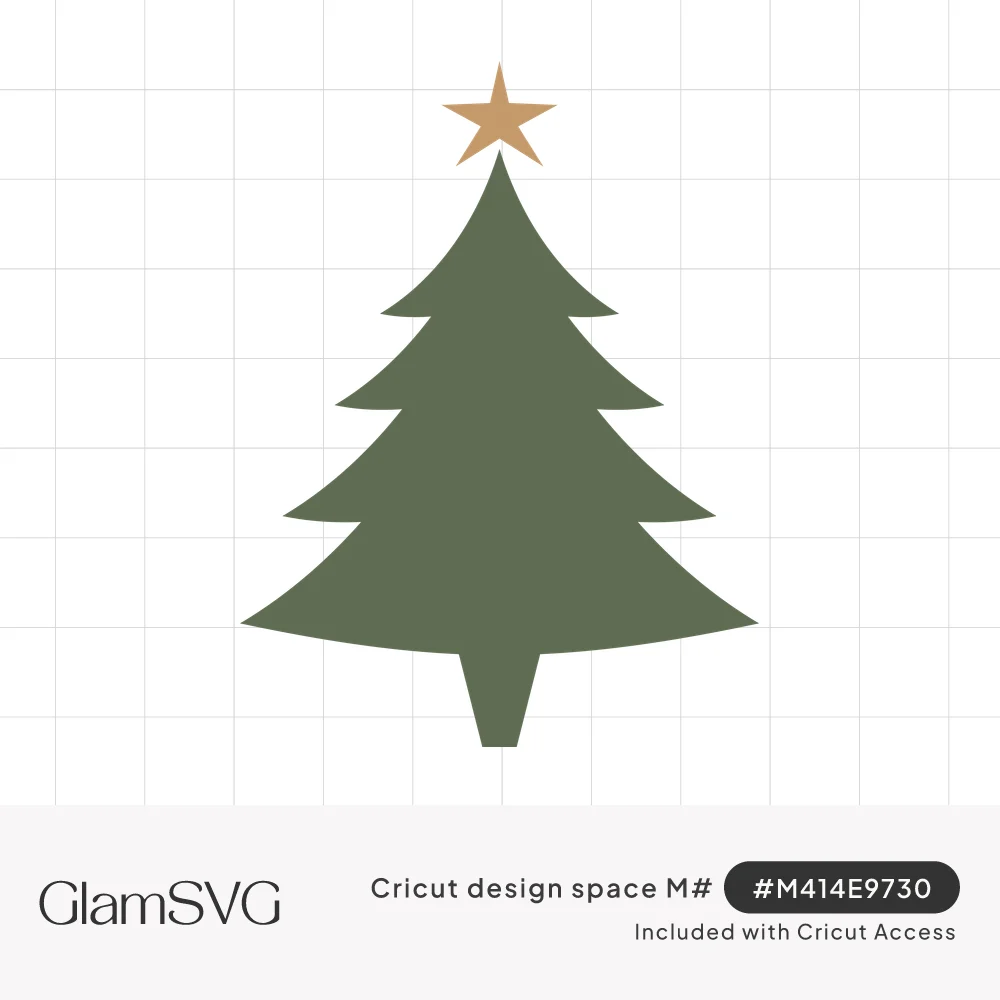 Sage green Christmas tree silhouette with layered tiers, a short trunk and a gold star on top