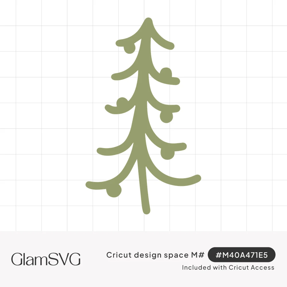 Hand-drawn sage green Christmas tree with curved upturned branches and small round ornament shapes