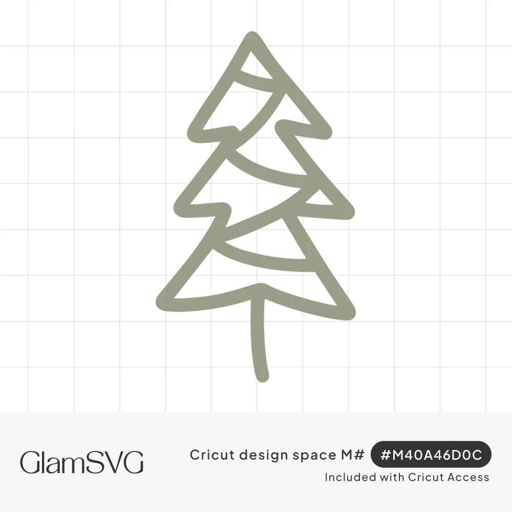 Sage green hand-drawn outline of a tiered Christmas tree with curved garland lines and a thin trunk