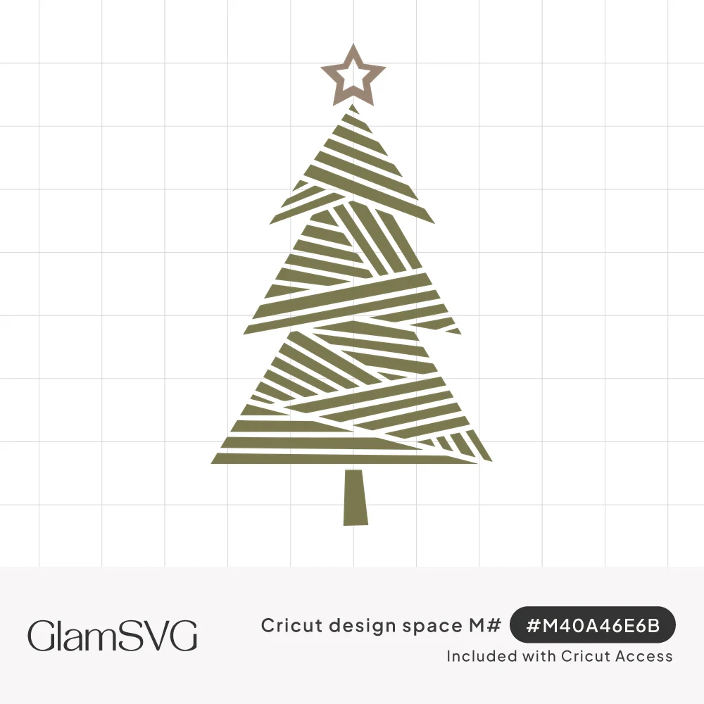 Olive green Christmas tree made of crisscrossing diagonal stripes in three tiers, topped with an outlined star