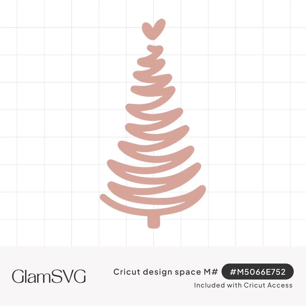 Pink minimalist Christmas tree made of looping zigzag lines with a small heart on top and a simple trunk