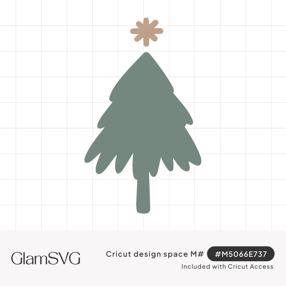 Sage green hand-drawn Christmas tree silhouette with wavy branches, a thin trunk and a tan star on top