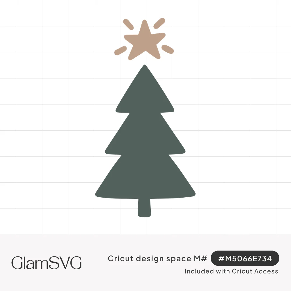 Sage green Christmas tree silhouette with a tan star and small burst lines on top