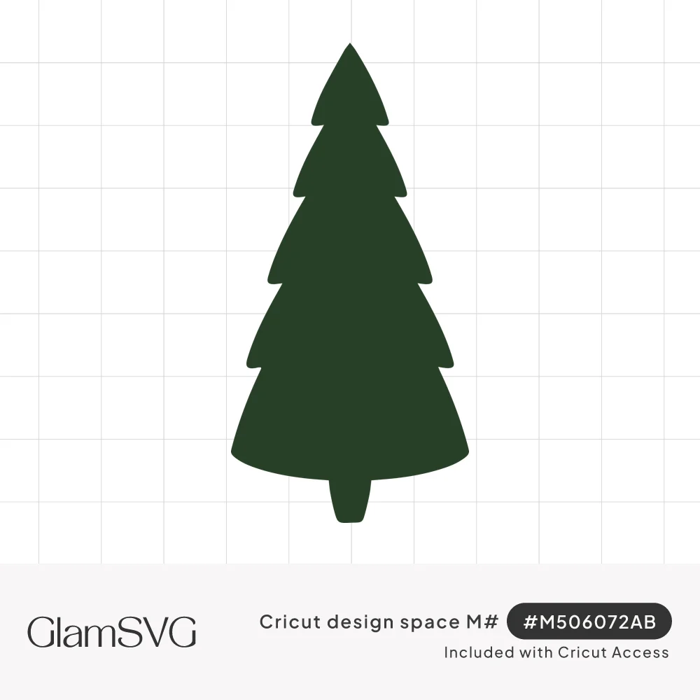 Dark green Christmas tree silhouette with five scalloped tiers, a pointed top and a short trunk