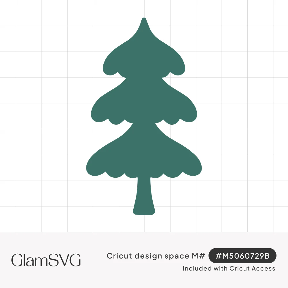 Green evergreen Christmas tree silhouette with three scalloped, wavy-edged tiers, a pointed top and a slim trunk