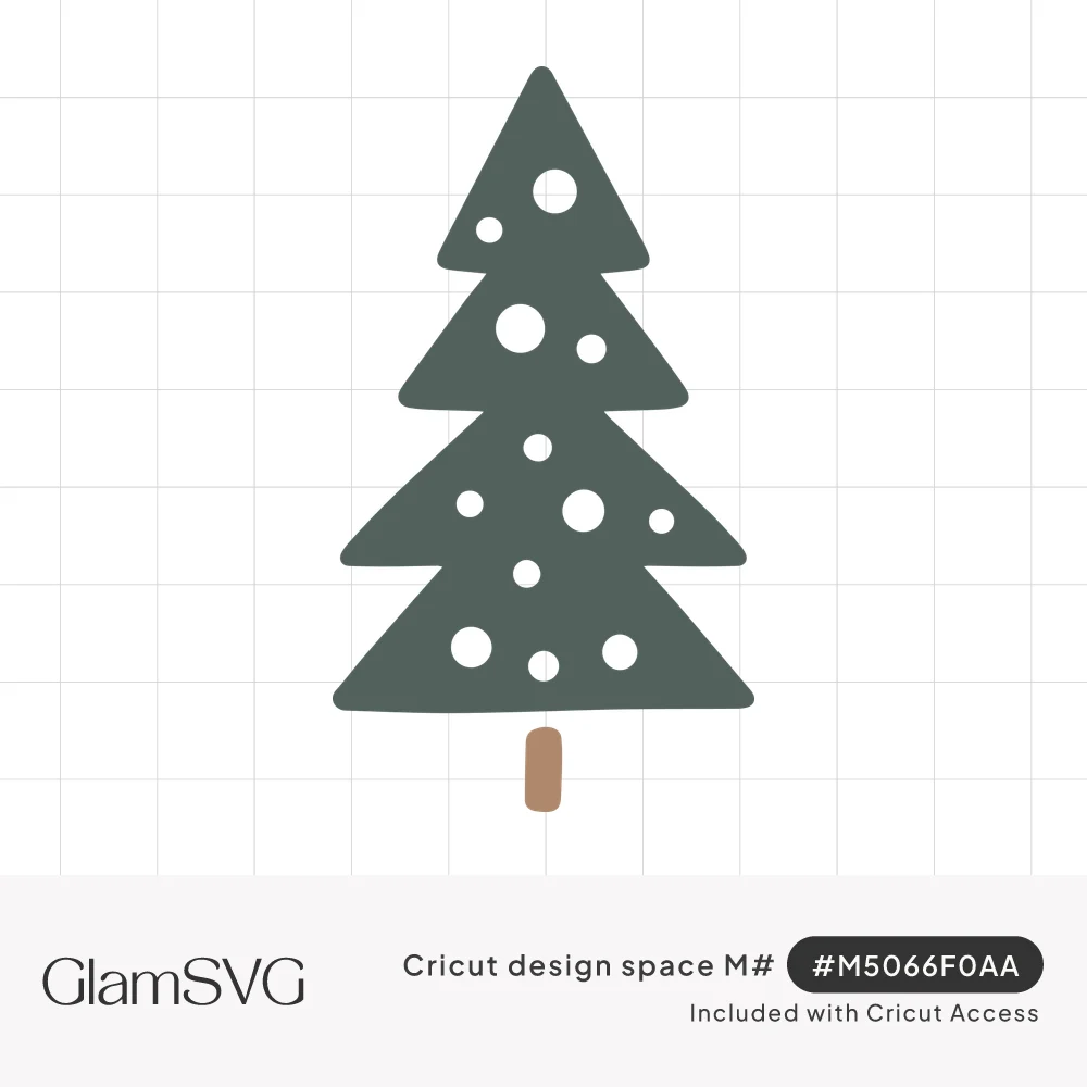 Sage green tiered Christmas tree with white circle cutouts and a small brown trunk