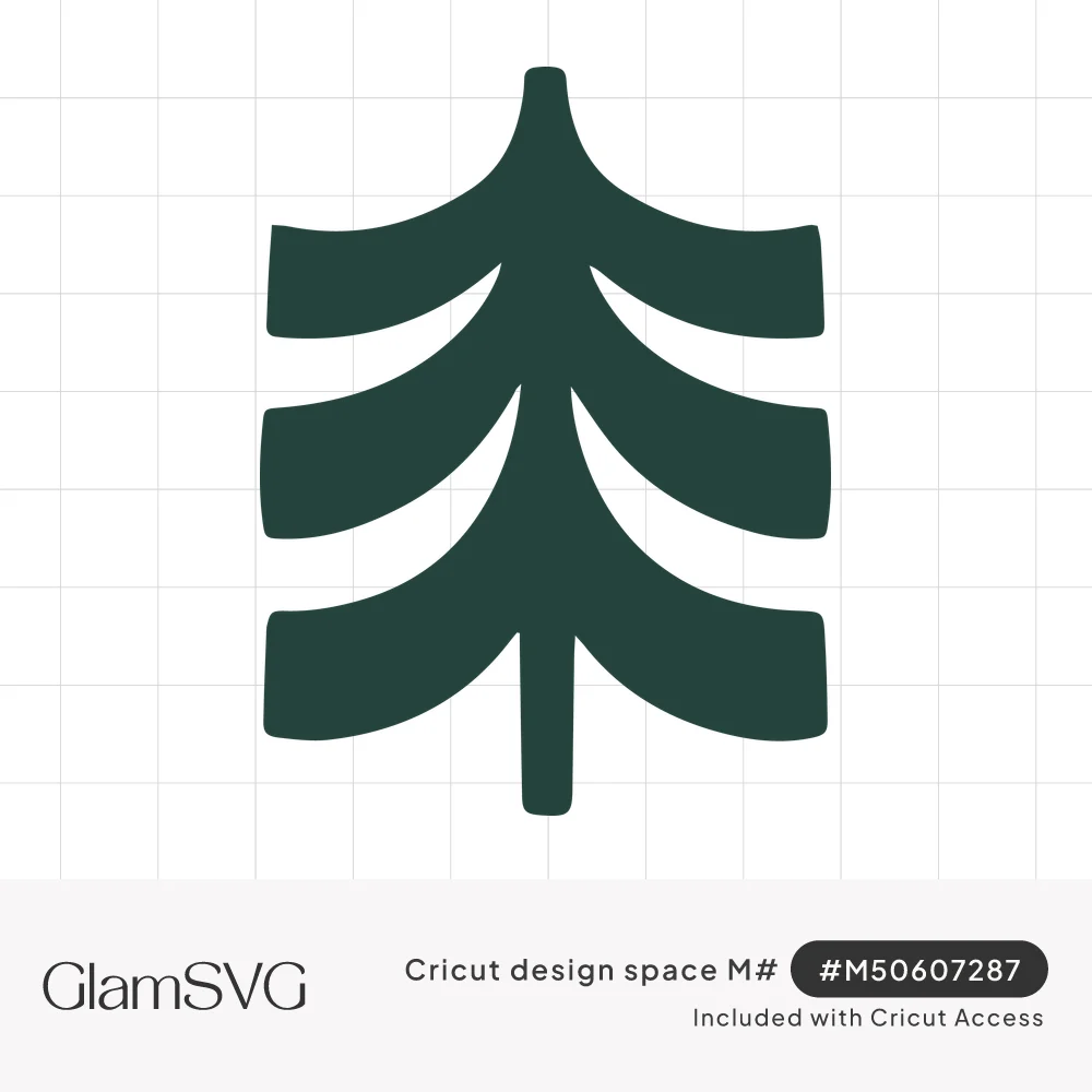 Minimalist dark green evergreen tree with three curved, drooping branch tiers on a thin single trunk