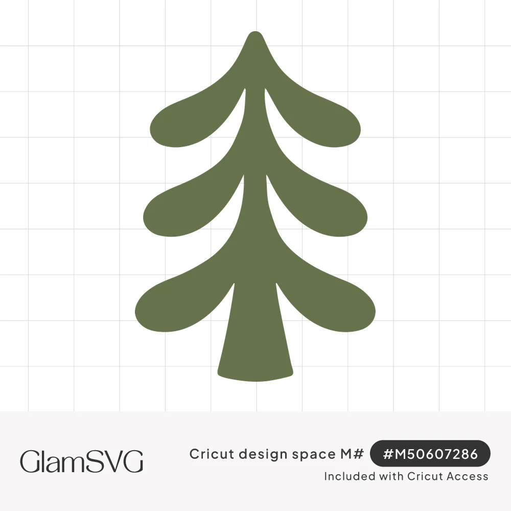 Sage green Christmas tree silhouette with three tiers of rounded drooping branches and a tapered trunk