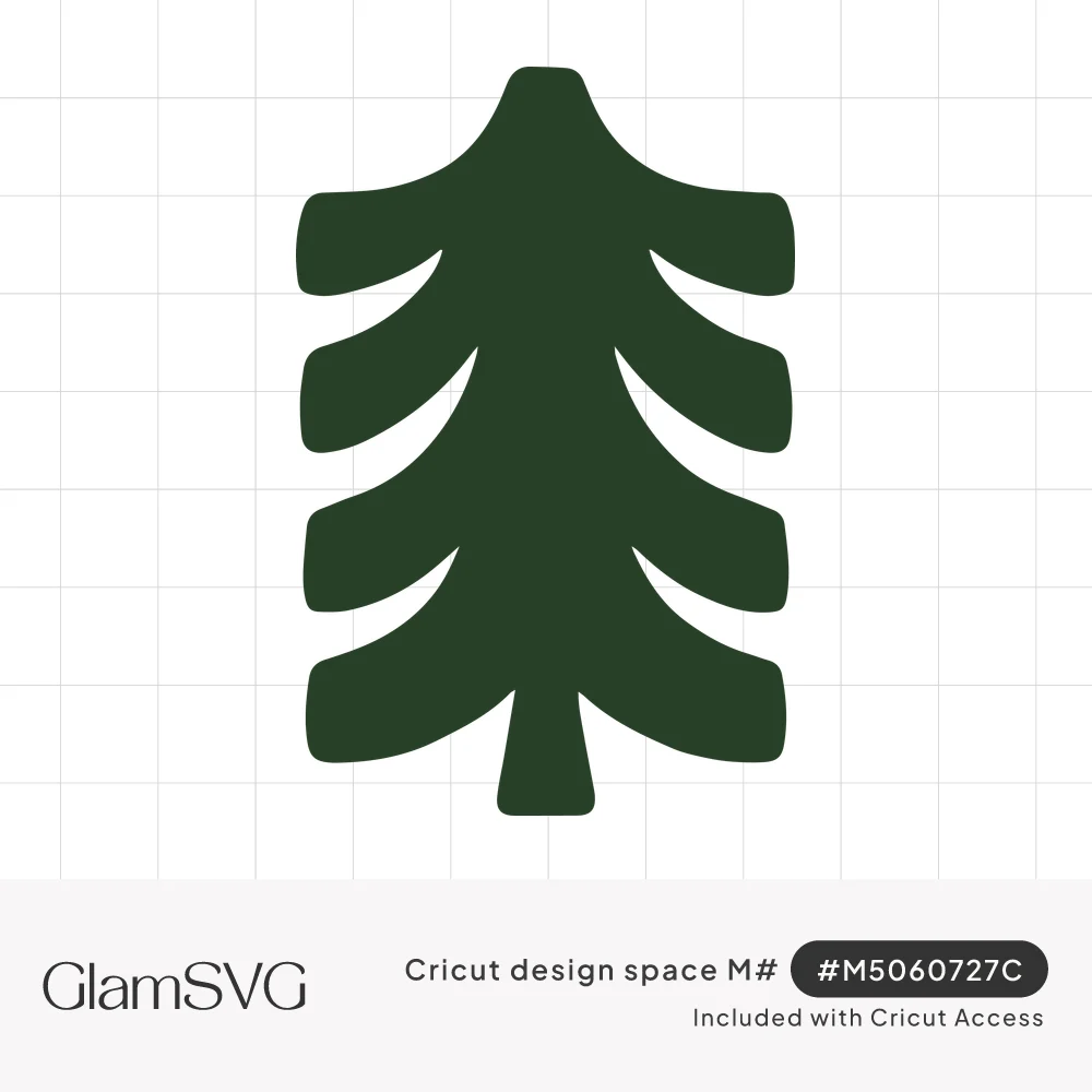 Dark green silhouette of an evergreen tree with rounded, upturned branches in tiers and a short trunk