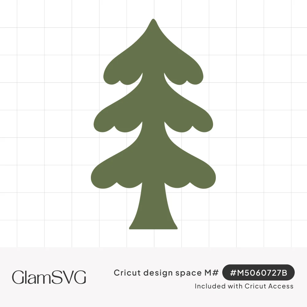Sage green evergreen tree silhouette with three scalloped tiers, a pointed top and a flared trunk