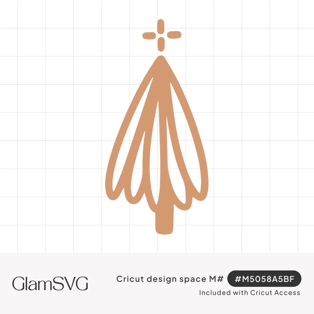 Terracotta outline of a slender boho Christmas tree with scalloped layered branches and a four-point star on top