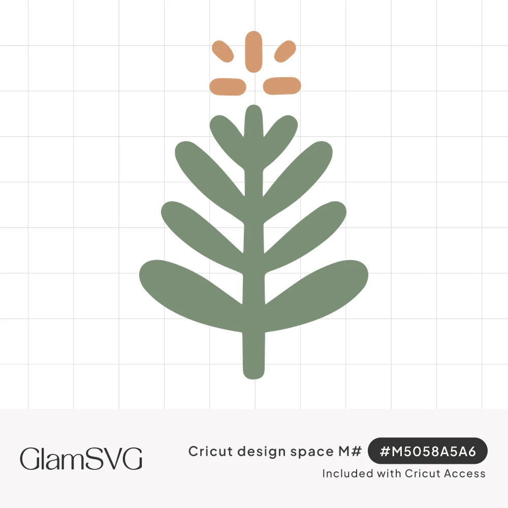 Sage green Christmas tree made of rounded leaf branches with a terracotta starburst above the top