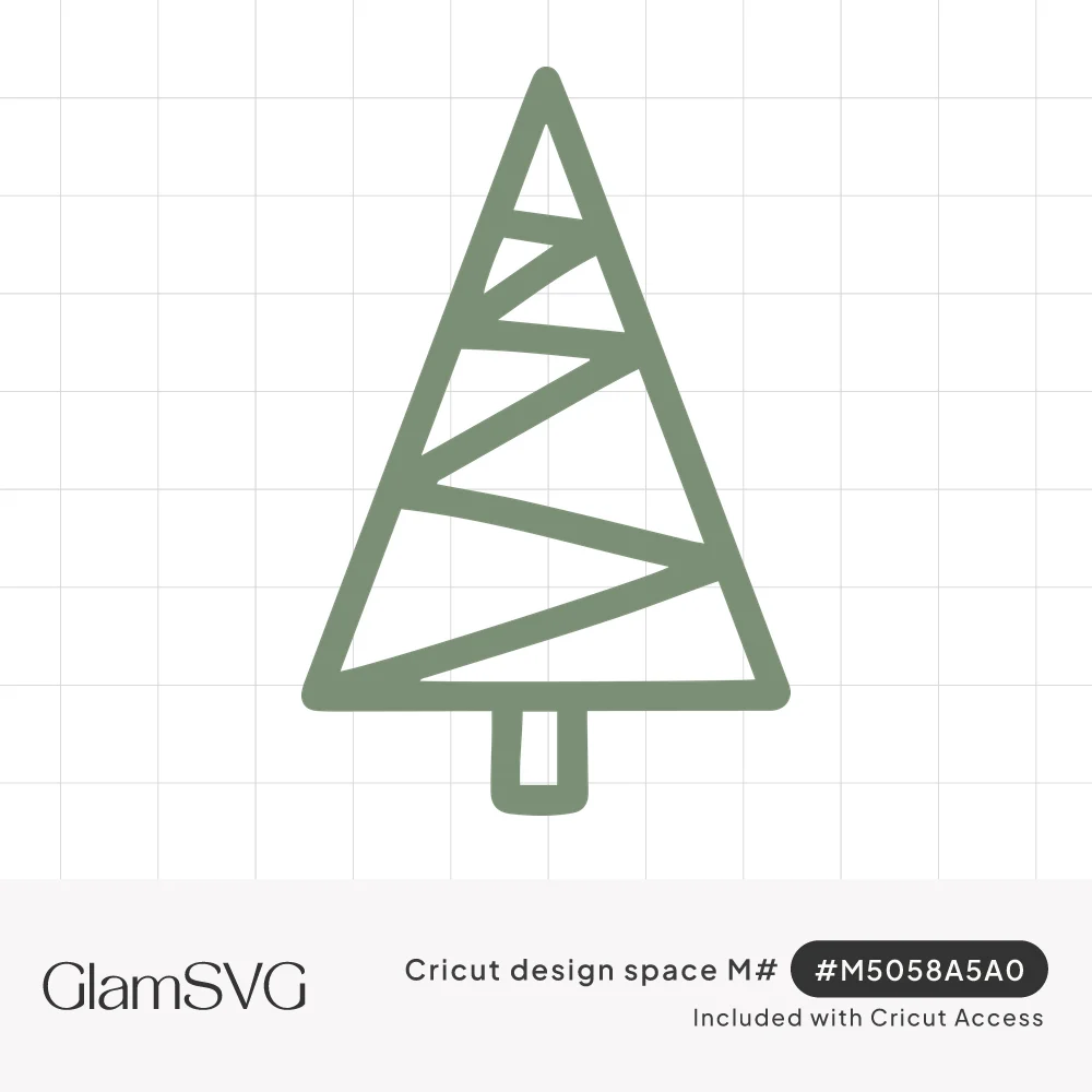 Sage green outline of a triangular Christmas tree with zigzag garland lines and a small rectangular trunk