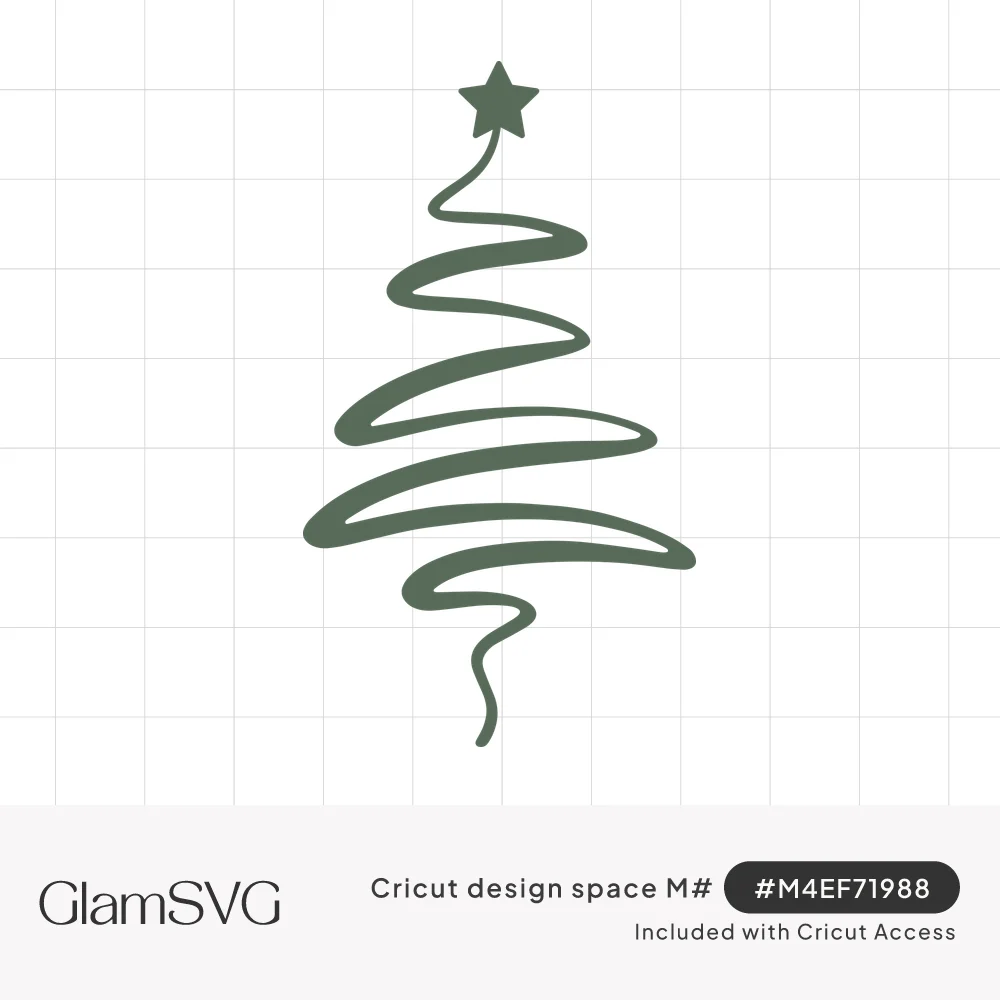 Sage green Christmas tree drawn as a single swirling zigzag line topped with a five-point star